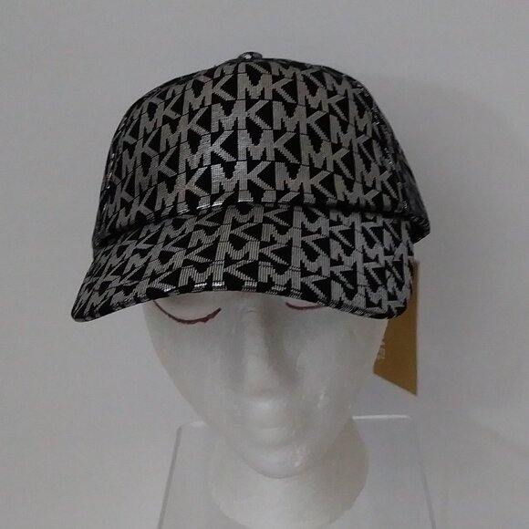 Michael Kors Black Silver Metallic MK Logo Baseball Hat Cap - Picture 1 of 13